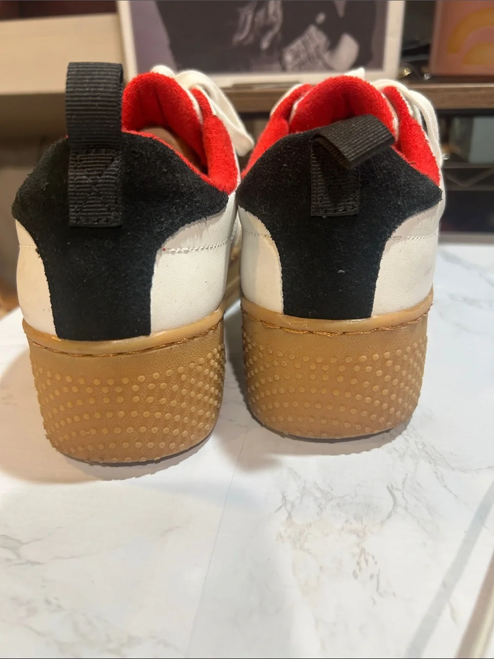 Zara White, Red & Tan Platform Sneakers